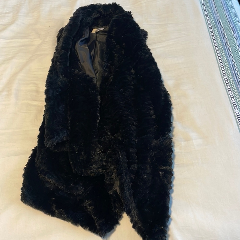 Black faux fur asymmetrical vest